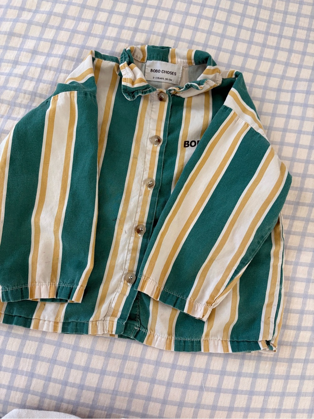 Bobo Choses Green & Yellow Striped Kids Button-Up Shirt